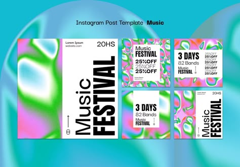 Free PSD | Free PSD music festival instagram posts template Festival Instagram Feed, Pop Music Festival Poster, Music Festival Brochure, Milanote Moodboard, Music Festival Instagram Post, Festival Ticket Design, Festival Instagram Post, Music Festival Branding, Festival Graphic Design