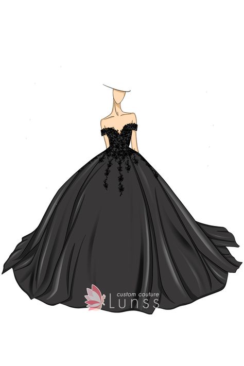 black lace off the shoulder ball gown satin dress Ball Gown Sketches, Jake Fashion, Gown Satin Dress, Gown Sketch, Art Folio, Gown Drawing, Figure Fashion, Fashion Figure Drawing, Satin Ball Gown