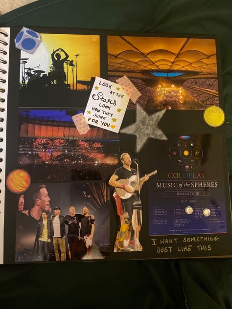 Scrapbook Ideas For Concerts, Country Concert Scrapbook Ideas, Concert Memory Book, Concert Collage Ideas, Concert Confetti Display Ideas, Concert Book Ideas, Concert Scrapbook Page, Scrapbook Ideas Concert, Scrapbook Concert Ideas