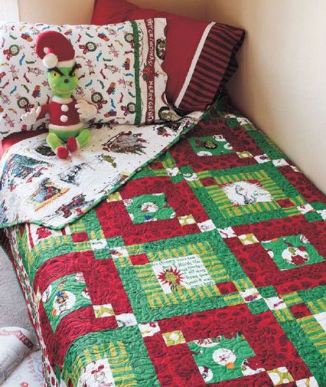 Grinch Quilt, Bed Quilt Patterns, Sewing Christmas Gifts, Christmas Quilt Patterns, Nancy Zieman, Quilt Pattern Download, Twin Quilt Size, Christmas Grinch, Holiday Quilts