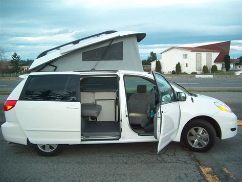 GTRV Toyota Sienna Pop-Top Conversion Sienna Camper, Sienna Van, Toyota Camper, Minivan Camper Conversion, Stealth Camping, Minivan Camping, Van Dwelling, Slide In Camper, Adventure Van