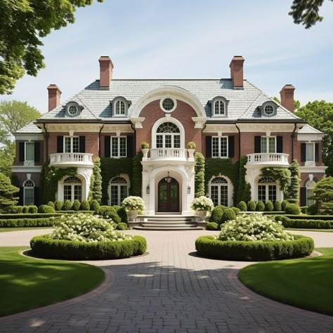 Georgian Floor Plans, Manor House Exterior, Modern Mansion Luxury, Family Home Exterior, White Picket Fence Ideas, Aesthetic House Exterior, Old Money Interior Design, Picket Fence Ideas, Old Money Interior