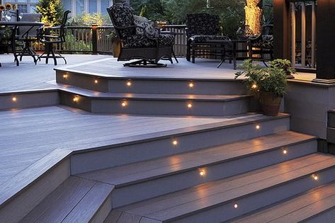 Trex Deck Lighting, Azek Decking, Vinyl Deck, Led Deck Lighting, Deck Steps, Outdoor Stair Lighting, Patio Deck Designs, Deck Designs Backyard, Trex Deck