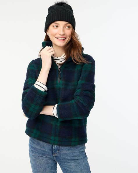 Factory: Black Watch Plaid Sherpa Half-zip Pullover For Women Black Watch Plaid, Jet Black Color, Half Zip Pullover, Knit Fashion, Green Plaid, Navy And Green, Black Watch, Outerwear Women, Vineyard Vines