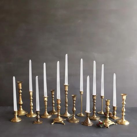 These brass candlesticks are timeless and beautiful. They are a part of a candle roundup post that you'll want to check out. Fall Candle Holders, Gold Candle Sticks, Antique Candles, Gold Candle Holders, Vintage Brass Candlesticks, Vintage Candlesticks, Boho Wedding Decorations, Brass Candle Holders, Gold Candles