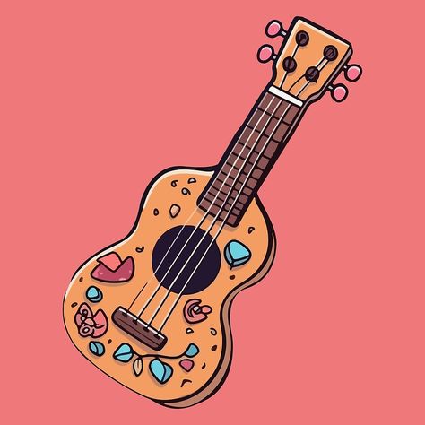 "Cute Ukulele with Stickers Cartoon Style" by Arncil | Redbubble Ukulele Illustration, Cute Ukulele, Ukulele Drawing, Stickers Cartoon, Cute Illustrations, Comic Style, Ukelele, Whimsical Design, Comic Styles