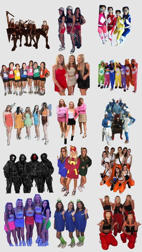 Four Halloween Costumes Friends, Inside Out Group Halloween Costumes, Halloween Ideas For 6 People, 6 Group Costume Ideas, Four Halloween Costumes Group Of, Basic Group Halloween Costumes, 7 Person Costume, Four Friends Halloween Costumes, Diy Halloween Costumes Trio