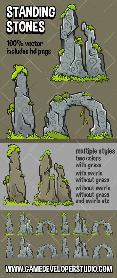 2d Environment Art, Simple 2d Game Art, Concept Art For Games, Stone Character Design, Environment Design Concept, 2d Game Character Design, Game Environment Design, 2d Tileset, Drawing Environments