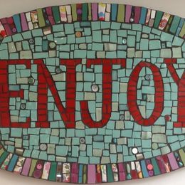 Mosaic Sign, School Signage, Mosaic Rocks, Recycled Tile, Mosaic Table Top, Mosaic Garden Art, Mosaic Madness, Candle Cups, Luna Moon