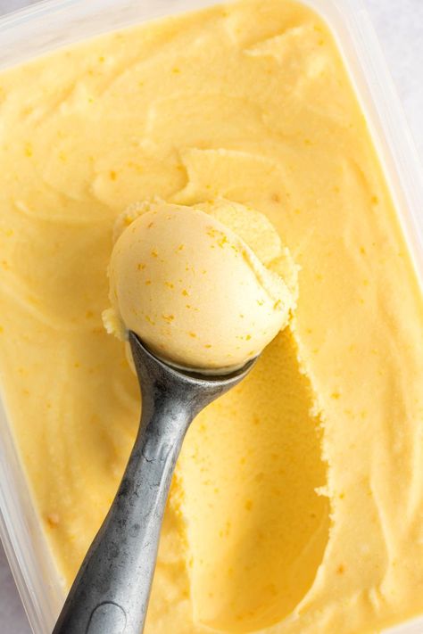 Orange Sherbet Recipe, Vegan Mango Ice Cream, Lemon Curd Ice Cream, Mango Frozen Yogurt, Mango Yogurt, Sherbet Ice Cream, Sherbet Recipes, Frozen Yogurt Recipes, Sorbet Ice Cream