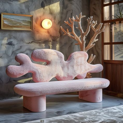 🌊✨ /Imagine benches bringing the ocean’s elegance and the intricate beauty of coral reefs in our homes. The coral-like frame paired with a soft, cushioned upholstered seat creates a seamless blend of art and comfort, adding a touch of marine magic to these pieces. 🪸 . . . #FurnitureDesignUK #HomeDecor #InteriorDecor #MinimalistFurniture #benchconcept #ModernInteriors #NatureInspiredDesign #ContemporaryDecor #DesignLovers #StatementPiece #minimalpop #MMDesignStudioUK #MatteMugnai #aifurnitur... Coral Furniture, Subject Design, Coral Chair, Pink Bench, White Bench, Beauty Room Decor, Shell Chair, Bench Designs, Minimalist Furniture