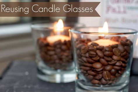 Reuse Candle Jars, Candle Reuse, Recycle Candles, Old Candle Jars, Empty Candle Jars, Jars Diy, Empty Candle, Candle Burner, Cleaning Painted Walls