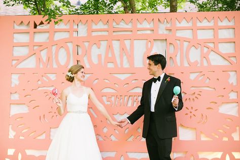 Photography: Anne Marie Photography - annemariephotography.com  Read More: http://www.stylemepretty.com/little-black-book-blog/2014/10/17/whimsical-coral-turquoise-tex-mex-wedding/ Papel Picado Wedding, Mexican Paper Flowers, Fiesta Wedding, Party Queen, Cricut Wedding, Boda Mexicana, Picnic Wedding, Mexican Wedding, Anne Marie