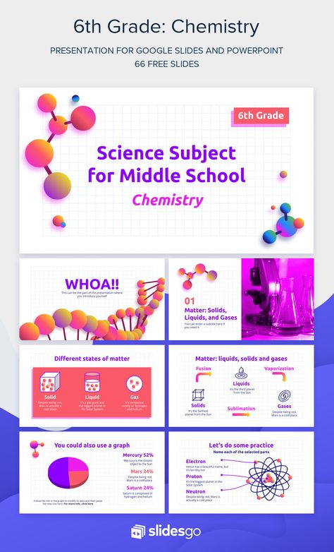 Science Subject for Middle School - 6th Grade: Chemistry Chemistry Ppt Templates, Chemistry Powerpoint Templates, Chemistry Presentation, Chemistry Powerpoint, Science Subject, Science Powerpoint, About Chemistry, Research Presentation, Chemistry Education