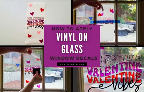 How to Apply Vinyl on Glass: Window Decals | So Fontsy Removable Vinyl Window Decals Cricut, Heat Transfer Vinyl Tutorial, Decorating Windows, Vinyl On Glass, Vinyl Projects Silhouette, Glass Window Decals, Silhouette School Blog, Vinyl Window Decals, Retro Svg