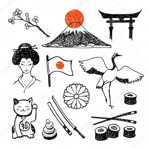 Sushi Logo, Japanese Drawings, Japan Tattoo, Japon Illustration, Japanese Tattoo Art, Japan Culture, Travel Logo, Art Japonais, Japan Art