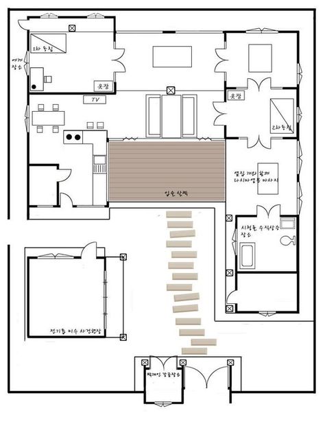 Traditional Japanese House Plans, Hanok House, Korean Traditional House, Traditional Korean House, Korean House, Small Modern House Plans, Asian House, Traditional Japanese House, Courtyard House Plans