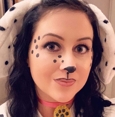 Diy Dalmation Costume Women, Dalmatian Makeup Women, Dalmatian Costume Makeup, Dalmation Face Paint, Dalmation Makeup, Dalmation Halloween Costume, Dalmation Costume, Dalmatian Halloween, Dalmatian Costume