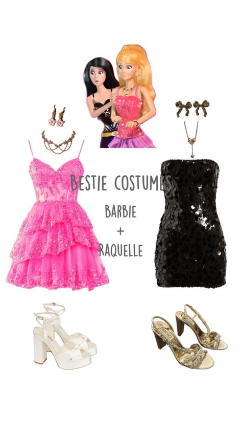 Blonde Easy Halloween Costumes, Raquel Costume, Iconic Dous, Raquelle Barbie Outfits, Barbie And Raquelle Costume, 2 People Halloween Costumes, Season Costumes, Barbie And Raquelle, Costumes For Teenage Girl