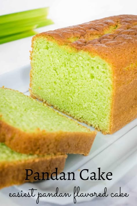 Pandan Cake - Easiest Pandan Flavored Pound Cake Pandan Muffin, Pandan Cake Recipe, Flavored Pound Cake, Easy Loaf Cake, Chinese Dessert Recipe, Pandan Chiffon Cake, Filipino Dessert Recipes, Pandan Cake, Moist Pound Cake