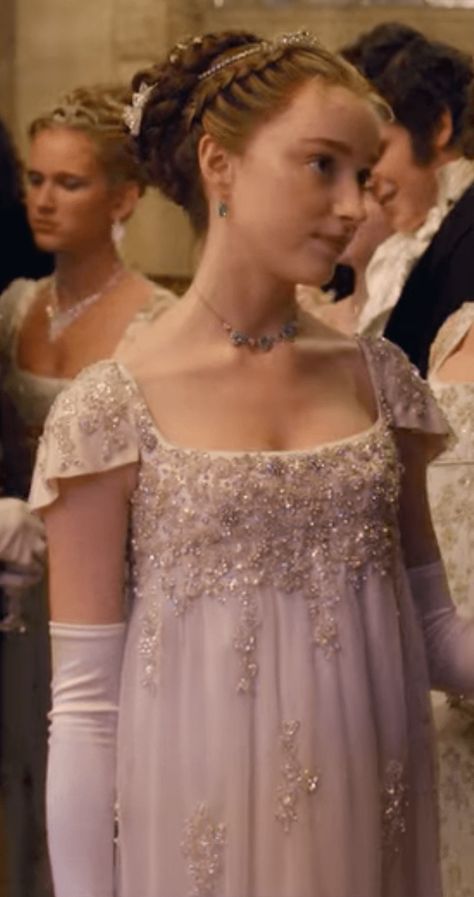 Ballgown Dresses, Bridgerton Daphne, Debut Gowns, Daphne Costume, Daphne Bridgerton, Best Costumes, Pale Blue Dresses, Ball Hair, Regency Era Fashion