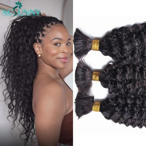 Bulk Human Hair No Weft For Braiding Curly Deep Wave Full Ends Extensions 3pcs/5pcs Bulk Hair Bundles Wholesale For Boho Braids - AliExpress New Hair New Me, Curly Human Hair Extensions, Natural Hair Bun, Hair Bun Styles, Cornrow Styles, Weave Hairstyles Braided, Straight Human Hair Bundles, Natural Hair Bun Styles, Aliexpress Hair