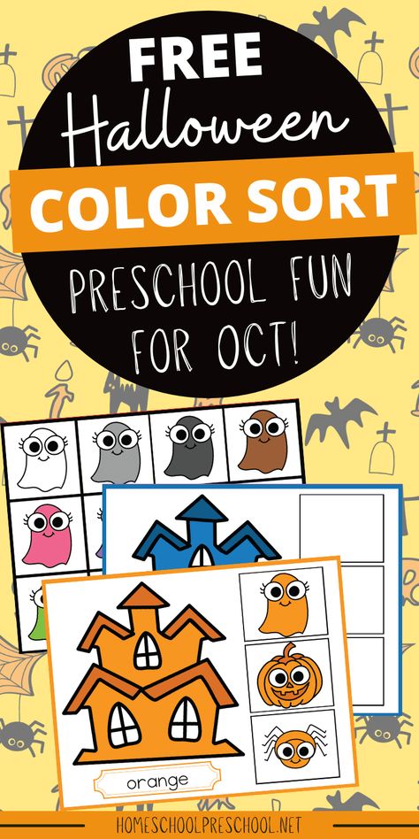 Halloween Themed Activities Preschool, Halloween Preschool Art Activities, October Math Activities Preschool, Halloween Fun Preschool, Halloween Theme Activities For Toddlers, Halloween Table Activities For Preschool, Sorting For Preschoolers, Free Halloween Activities For Preschool, Halloween Preschool Math