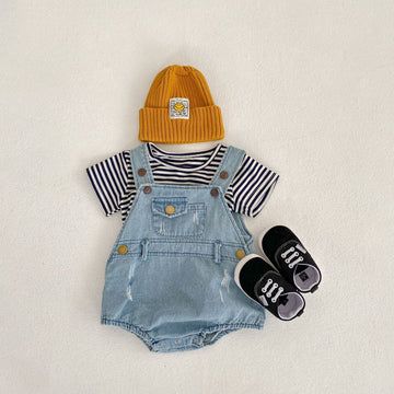 This classic striped top and trendy denim overalls make for a versatile and stylish outfit that's perfect for any occasion #babyfashion #babyclothes #denimoveralls #stripedtop #komfykloset Summer Baby Boy Outfits Newborn, Newborn Summer Outfits Boy, Baby Boy Style Newborn, Trendy Denim Overalls, Cool Baby Boy Outfits, Baby Boy Overalls Outfit, Infant Boy Fashion, Baby Boy Outfits Stylish, Infant Boy Outfits