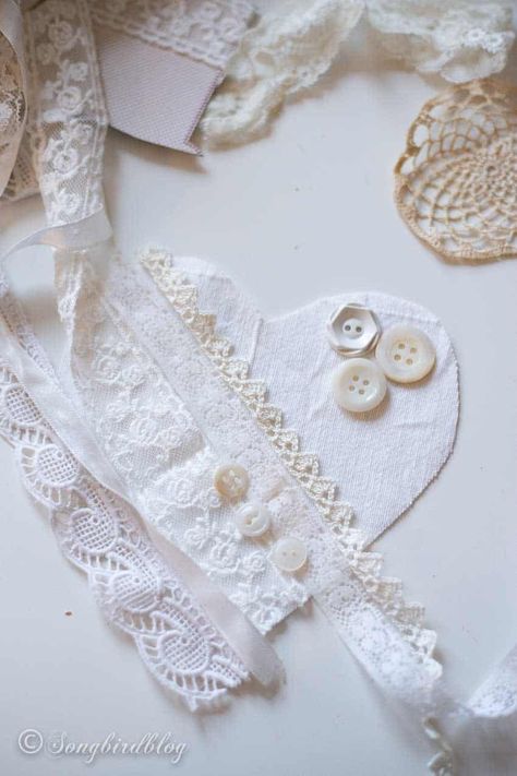 DIY Lace Valentine Hearts Cloth Hearts Sew, Fabric Prayer Hearts, Lace Scraps Projects, Valentine Sewing Crafts, Fabric Hearts Diy, Lace Projects Craft Ideas, Lace Gifts For Him, Valentines Fabric Crafts, Stuffed Hearts Diy Craft Ideas