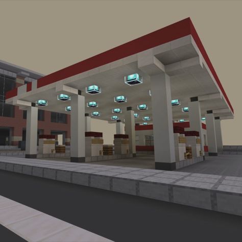 Minecraft Gas Station Ideas, Minecraft Hotel Lobby Ideas, Minecraft Hotel Lobby, Minecraft Gas Station, Minecraft Hotel, City Minecraft, Minecraft Modern City, Minecraft Shops, Minecraft City Buildings