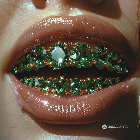 Tooth Gems Ideas, Green Teeth, Teeth Gems, Cochella Outfits, Grillz Teeth, Diamond Teeth, Green Diamonds, David Lachapelle, Dope Jewelry Accessories