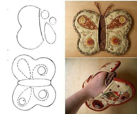 Butterfly oven mitt Secret Doors, Fabric Christmas Ornaments Diy, Folded Fabric Ornaments, Hidden Compartments, Potholder Patterns, Christmas Ornaments Diy, Quilted Christmas Ornaments, Costura Diy, Beginner Sewing Projects Easy