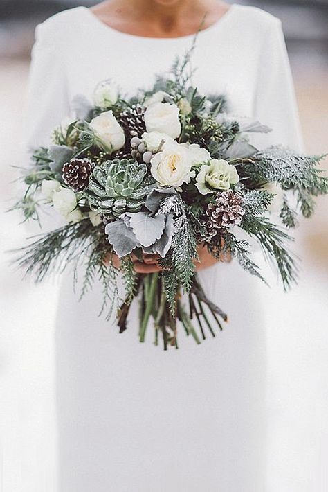 Stunning Winter Wedding Bouquets ❤ See more: http://www.weddingforward.com/winter-wedding-bouquets/ #weddings Grey Winter Wedding, Cream Wedding Bouquet, Wedding Flower Guide, Winter Wedding Ideas, Winter Wedding Bouquet, Winter Wedding Decorations, Winter Wedding Flowers, Cream Wedding, Winter Wedding Inspiration