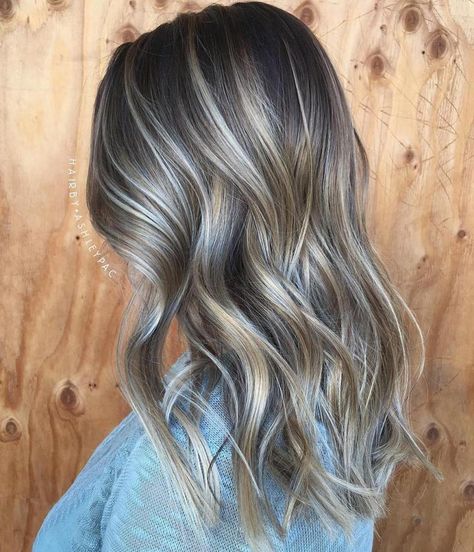 Ash Blonde And Platinum Balayage For Brunettes Curly Beach Hair, Ash Balayage, Ash Brown Hair Color, Dark Ash Blonde, Ash Blonde Hair Colour, Ash Blonde Highlights, Ash Brown Hair, Ash Blonde Hair, Balayage Hair Blonde