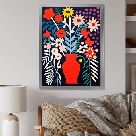 This beautiful "Retro Bouquet Wildflowers In Red Vase" Framed wall Art is printed using the highest quality fade-resistant ink on canvas. Retro Bouquet, Red Vase, Owl Wall Art, Living Room Orange, Yellow Home Decor, Red Vases, Living Room Red, Mural Wall Art, Frame Wall Decor