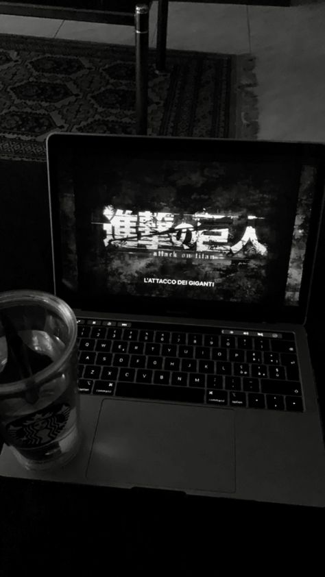 Anime Netflix Aesthetic, Watching Aot Laptop Aesthetic, Laptop Aesthetic Dark, Anime On Netflix, Black Thorns, Book Reels, Instagram Fake Story, Japanese Core, Anime Computer