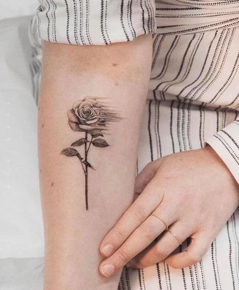 Mesmerizing Flower Tattoos For Sophisticated & Romantic Women | Fashionisers© Fading Rose Tattoo, Faded Rose Tattoo, Unus Annus Tattoo, Frankie Tattoo, Flower Of Life Tattoo, Yellow Rose Tattoos, Moth Tattoo Design, Faded Tattoo, Black And Gray Tattoos