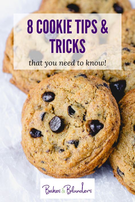 If you need some quick baking hacks to make better cookies, I've got you covered. Here are 8 cookie tips and tricks that will make sure each batch comes out beautiful and delicious! #bakinghack #bakingtips Baking Cookies Tips, How To Bake Cookies Perfectly, Large Cookies How To Make, Cookie Fails Chart, Tips For Baking Cookies, Cookie Tips And Tricks, Why Cookies Come Out Flat, Butter Vs Shortening In Cookies, Cookie Baking Tips