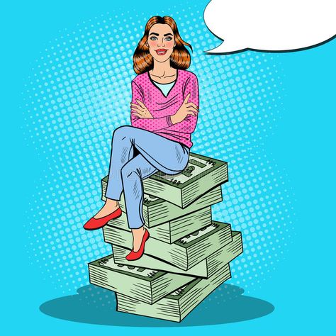 Pop Art Rich Woman Sitting on a Stack of Money vector illustration Money Vector Illustration, Stack Of Money, Money Vector, Finance Journal, Illustrations Ideas, Draw Cartoon, Money Stacks, Woman Sitting, Rich Women