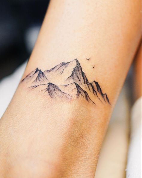 Moutain Tattoos, Small Mountain Tattoo, Mountain Tattoo Simple, Simple Tattoos For Guys, Hiking Tattoo, Spine Tattoos For Women, Modern Tattoos, Mountain Tattoo, Subtle Tattoos