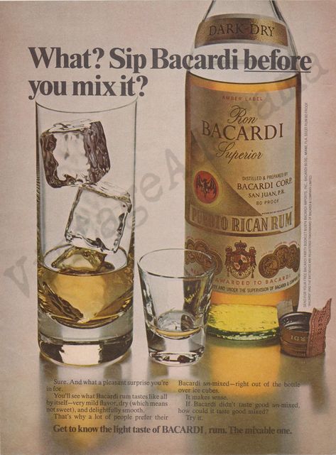 Home Decor Magazine, Magazine Wall Art, Puerto Rican Rum, Rum Tasting, Bar Home Decor, Magazine Wall, Bacardi Rum, Print Advertisement, Bar Home