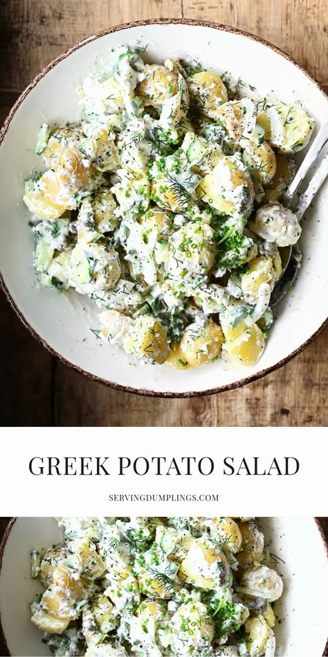 Lemon Greek Potato Salad, Fresh Potato Salad, What To Serve With Greek Salad, Greek Yogurt Potato Salad, Asian Potato Salad, Greek Potato Salad Recipe, Greek Food For A Crowd, Mediterranean Potato Salad, Greek Sides Dishes