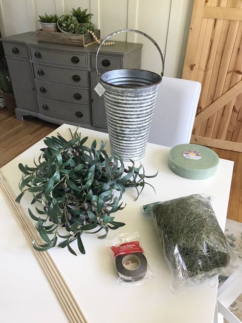 Diy Olive Tree, Olive Tree Topiary, Tree Branch Decor Diy, Tree Arrangement, Pretty Porches, Faux Plants Decor, Topiary Diy, Diy Wooden Crate, Tree Branch Decor