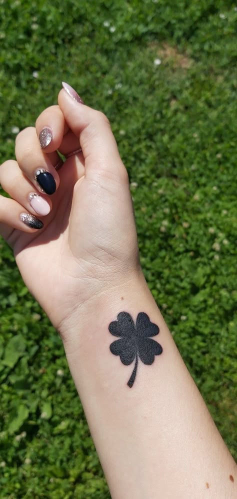 #four-leaf clover #tattoo #black #green #nice Black 4 Leaf Clover Tattoo, Black Four Leaf Clover Tattoo, Four Leaf Clover Tattoo Black, 4 Clover Leaf Tattoo, 4 Leaves Clover Tattoo, Four Leaf Clover Tattoo For Men, Heart Clover Tattoo, Lucky Leaf Tattoo, Four Clover Leaf Tattoo