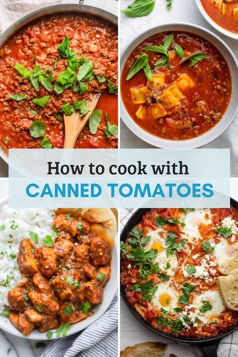 Recipes That Use Whole Canned Tomatoes, Canned Whole Tomato Recipes, What To Do With Canned Tomatoes, What To Make With Canned Tomatoes, Crushed Tomatoes Canned, Pasta With Canned Tomatoes, Recipes Using Canned Tomatoes, Diced Tomato Recipes Canned, Crushed Tomato Recipes