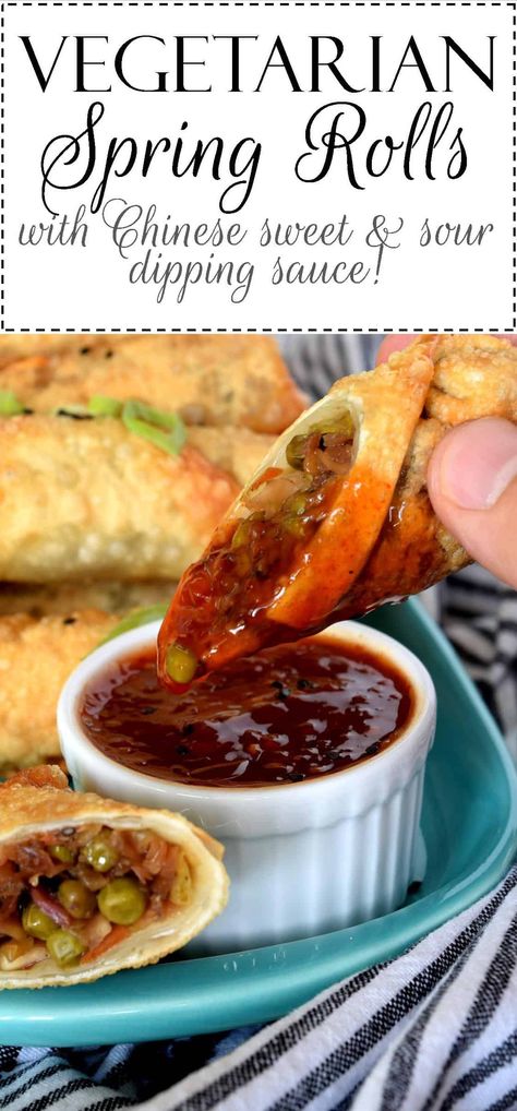 Vegetarian Spring Rolls with Chinese Sweet and Sour Dipping Sauce - Lord Byron's Kitchen Egg Roll Dipping Sauce, Sweet And Sour Dipping Sauce, Spring Roll Dipping Sauce, Snacks Vegetarian, Spring Roll Sauce, Vegetarian Spring Rolls, Vegan Spring Rolls, Cooking Chinese Food, Chicken Spring Rolls