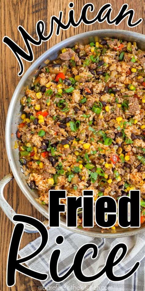 Mexican Fried Rice Spanish Fried Rice, Mexican Stir Fry, Spicy Mexican Rice, Mexican Fried Rice, Mexican Fries, Fried Rice Recipes, Vegan Fried Rice, One Skillet Meals, Healthy Mexican