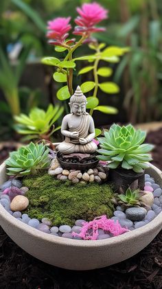 Backyard Meditation Garden, Miniature Zen Garden, Mini Zen Garden, Buddha Garden, Zen Garden Design, Buddha Decor, Succulent Garden Design, Meditation Garden, Succulent Garden Diy