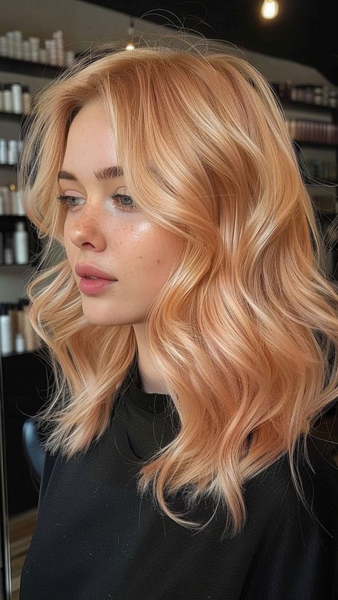 Blonde Envy: 30 Stunning Hair Color Ideas for Your Most Glamorous Year Yet Strawberry Blonde Bob Hair, Mid Length Copper Hair, Peach Fuzz Hair Color, Gingerbread Blonde Hair, Strawberry Blonde Hair Bangs, Blonde With Red Undertones, Summer Hair Color 2024 Trend, Blond Copper Hair, Bright Strawberry Blonde