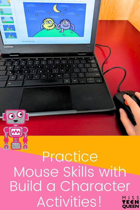 Learning to use a mouse is a challenging skill for young children. This skill requires fine motor skills as well as hand-eye coordination and visual tracking. In order to develop good computer skills, we must help our primary students learn how to use the computer mouse. This blog post is filled with tips, ideas and activities you can use to teach this important 21st century skill. Head over to the Miss Tech Queen website and learn from a veteran technology teacher. Build A Character, Computer Activities For Kids, Character Building Activities, Technology Teacher, Elementary Technology, Character Activities, Visual Tracking, Technology Tips, Digital Writing